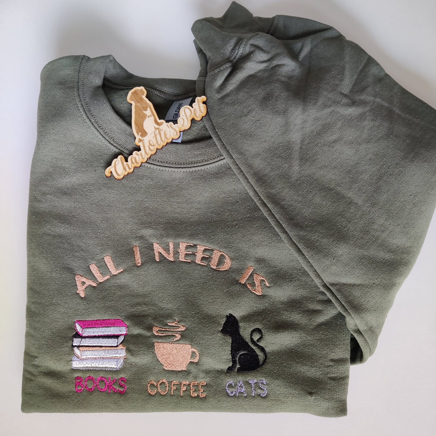 Books Coffee Embroidered Crewneck Sweatshirt