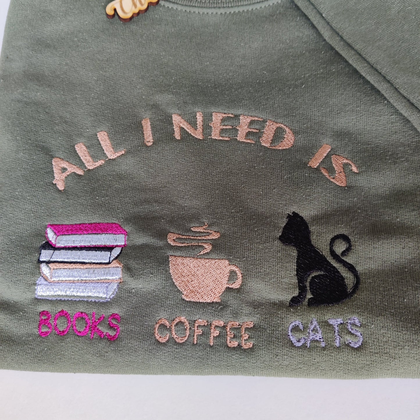 Books Coffee Embroidered Crewneck Sweatshirt