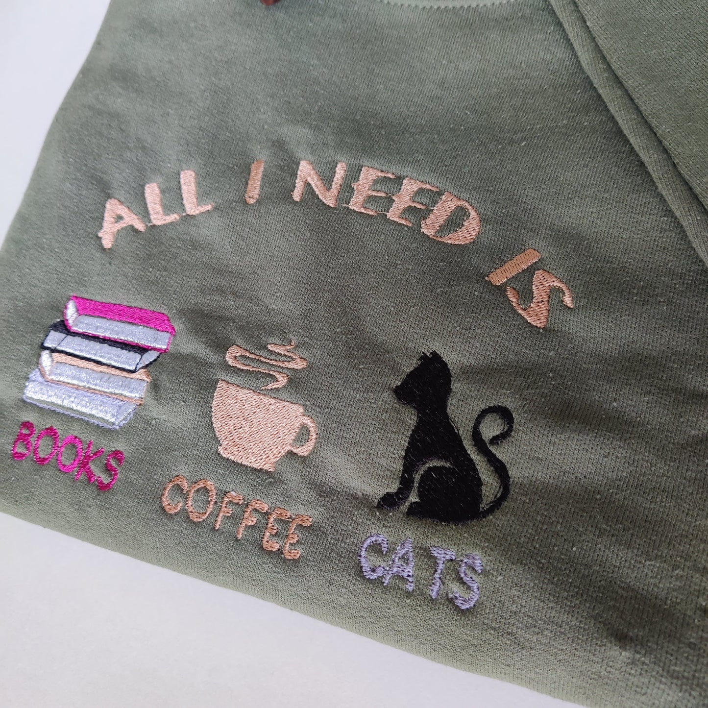 Books Coffee Embroidered Crewneck Sweatshirt