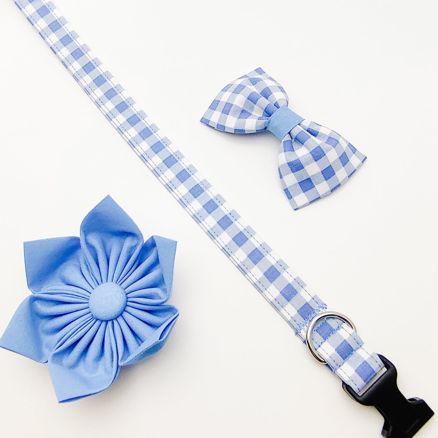 Sky Blue Gingham Dog Collar/ Cat Collar