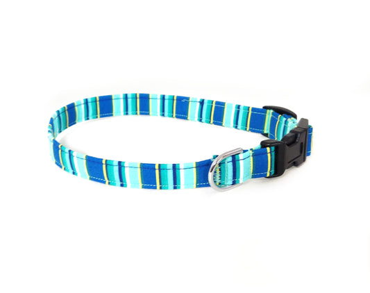 Blue Summer Stripes Dog Collar/ Cat Collar