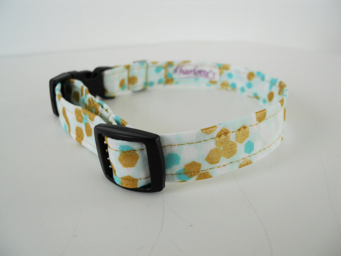 Teal and Gold Polka Dot Collar - Charlotte's Pet