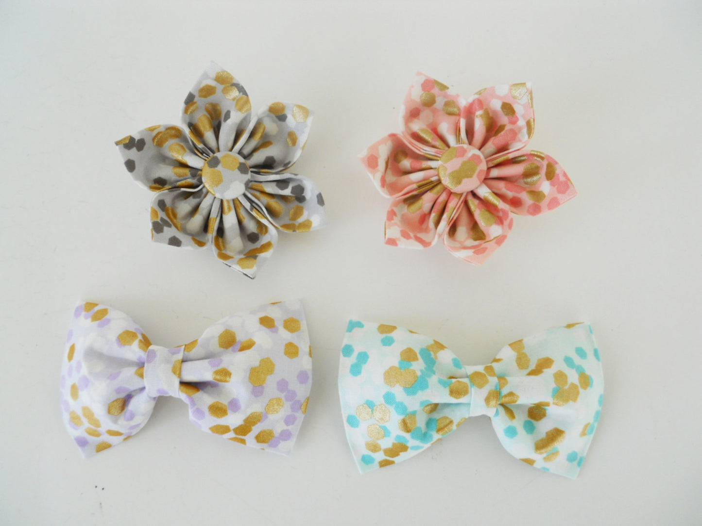Teal and Gold Bow Tie/Flower - Charlotte's Pet