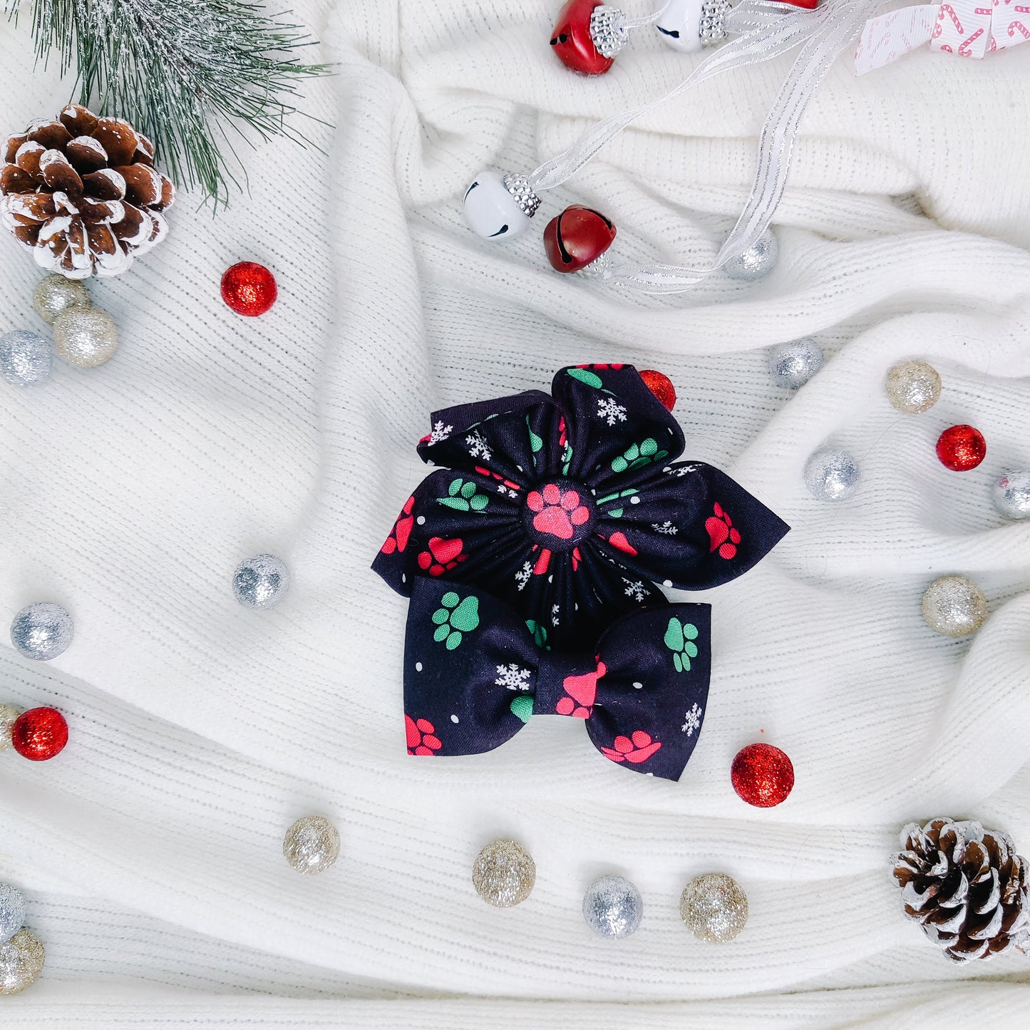 Pawprints and Snowflakes Dog & Cat Bow Tie/Collar Flower