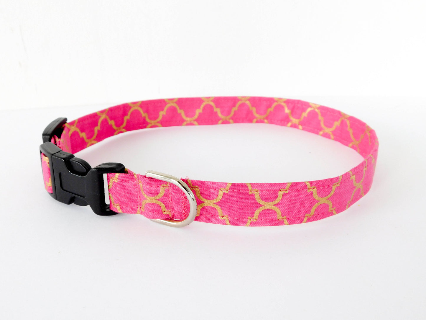 Pink and Gold Quatrefoil Collar - Charlotte's Pet