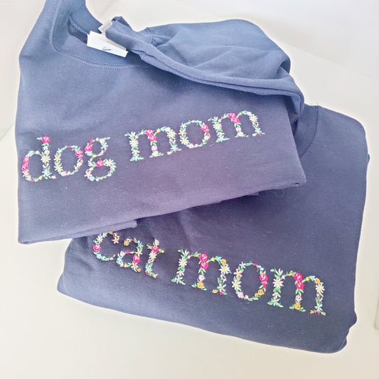 Cat Mom/Dog Mom Floral Crew Sweater