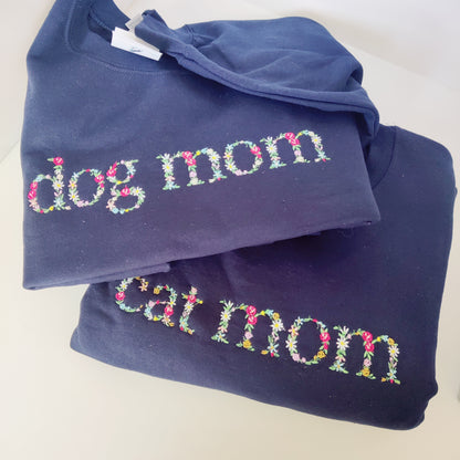 Cat Mom/Dog Mom Floral Crew Sweater