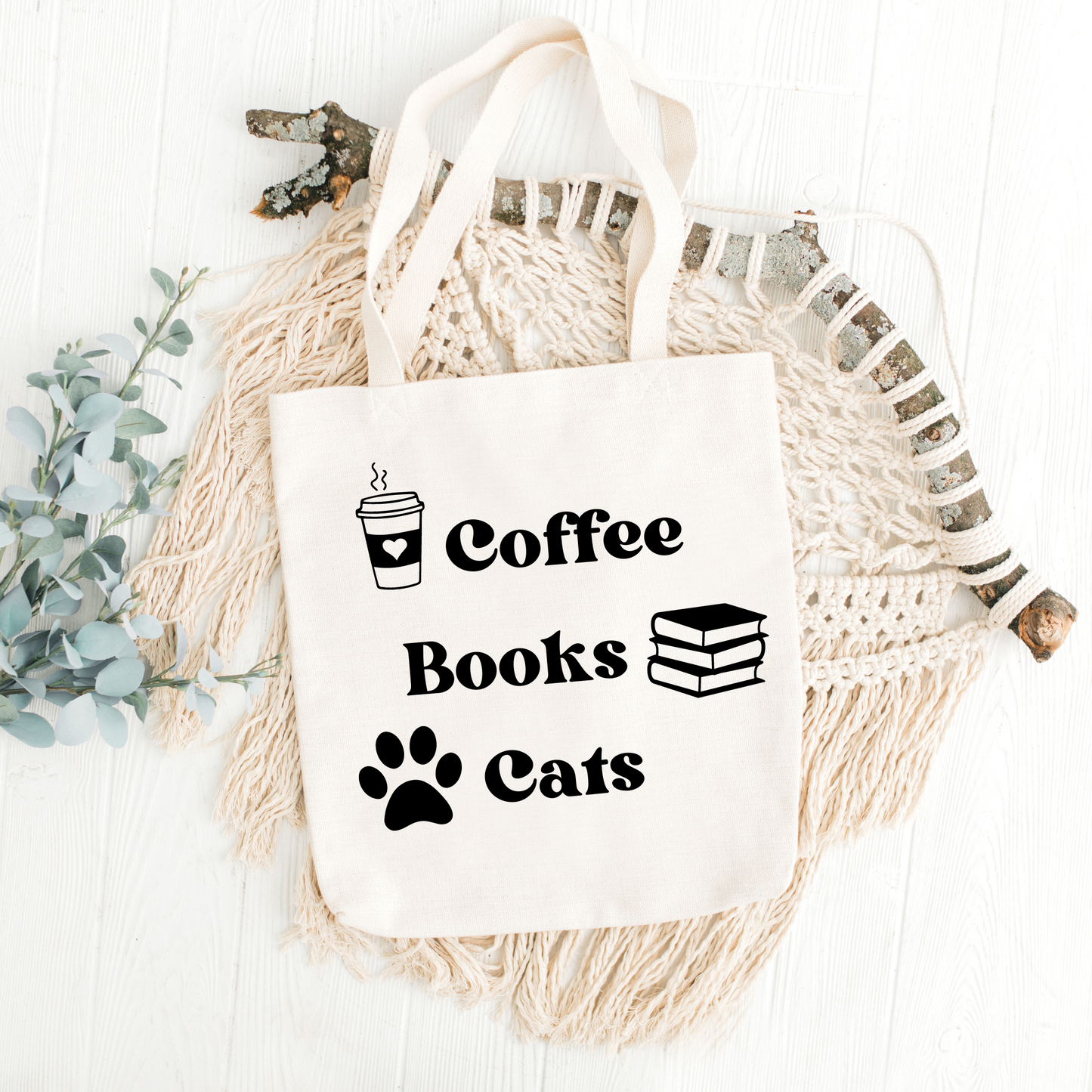 Coffee, Books, Cats Tote Bag