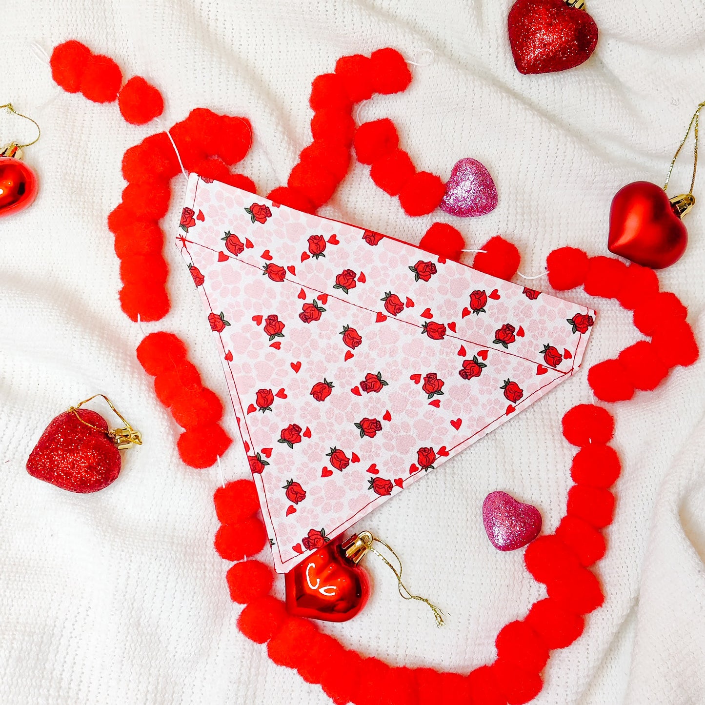 Paw Print and Roses Dog Bandana & Cat Bandana