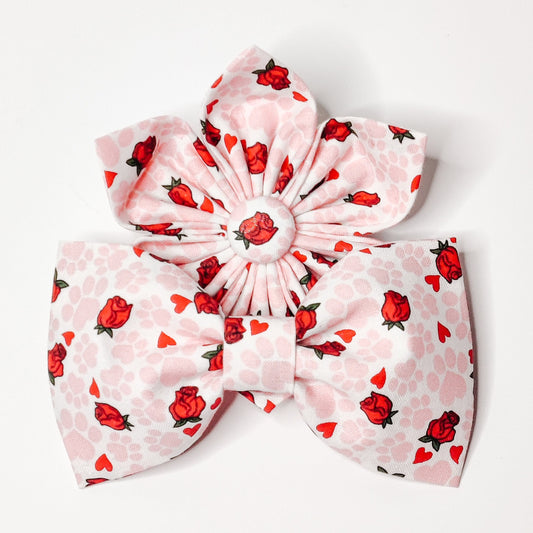 Paw Prints and Roses Dog & Cat Bow Tie/ Collar Flower