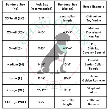 charlottes pet bandana size chart