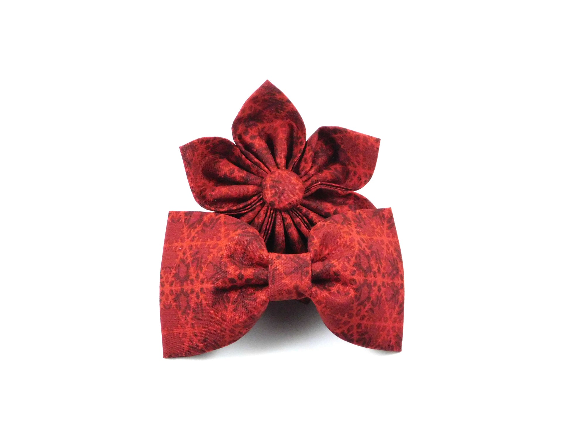 Red Snowflakes Bow Tie/ Collar Flower - Charlotte's Pet