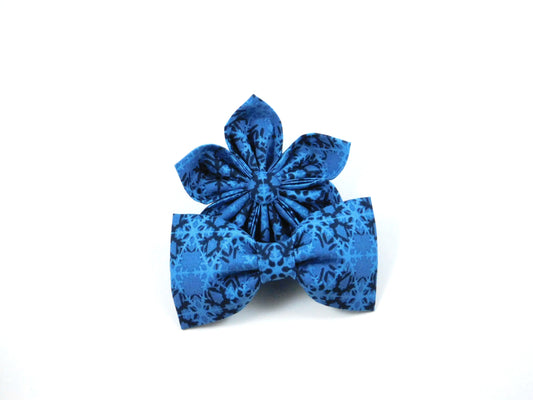 Blue Snowflakes Bow Tie/ Collar Flower - Charlotte's Pet