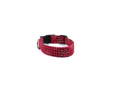 Red Plaid Snowflakes Dog Collar/ Cat Collar - Charlotte's Pet
