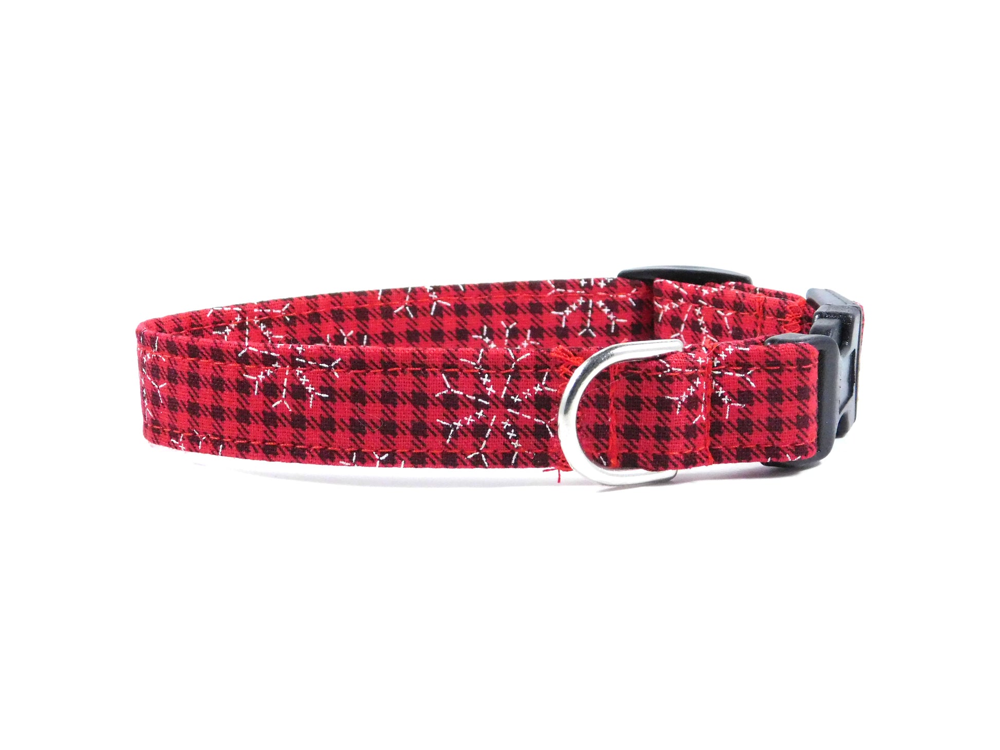 Red Plaid Snowflakes Dog Collar/ Cat Collar - Charlotte's Pet