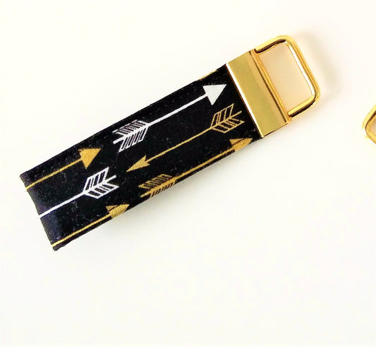 Black and Gold Arrow Key Fob Wristlet - Charlotte's Pet