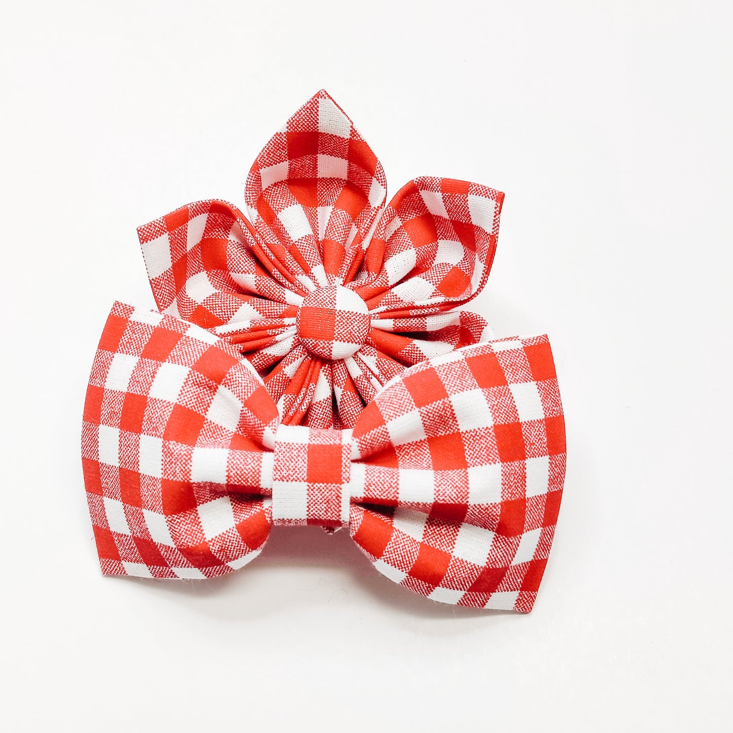 Red Gingham Dog & Cat Bow Tie/ Collar Flower