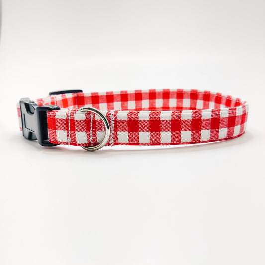 Red Gingham Dog Collar/ Cat Collar