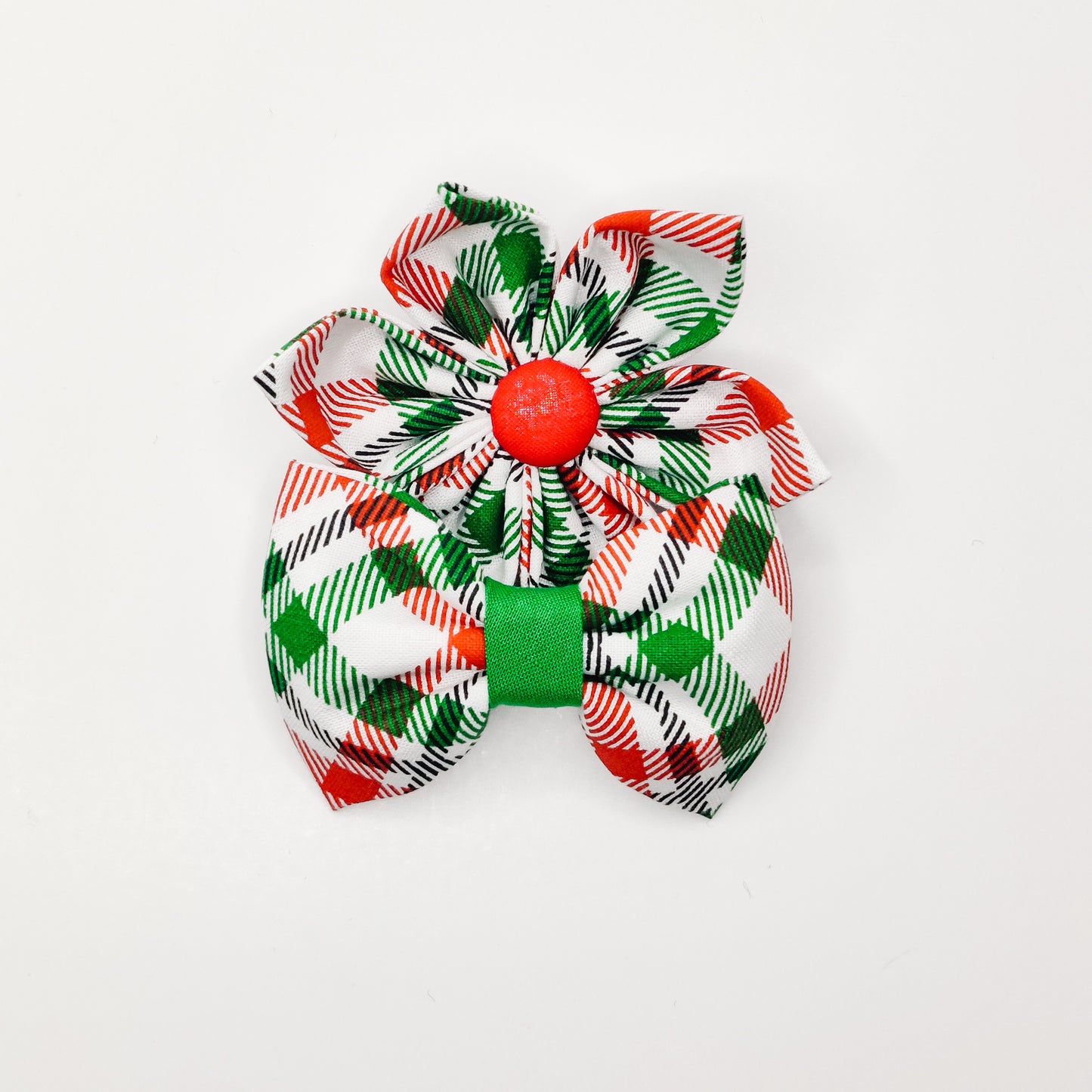Red and Green Plaid Dog & Cat Bow Tie/ Collar Flower