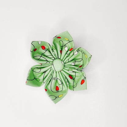 String Lights on Green Dog & Cat Bow Tie/ Collar Flower