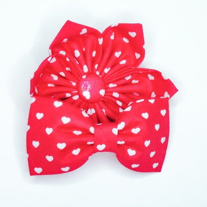 Hearts on Red Dog & Cat Bow Tie/ Collar Flower