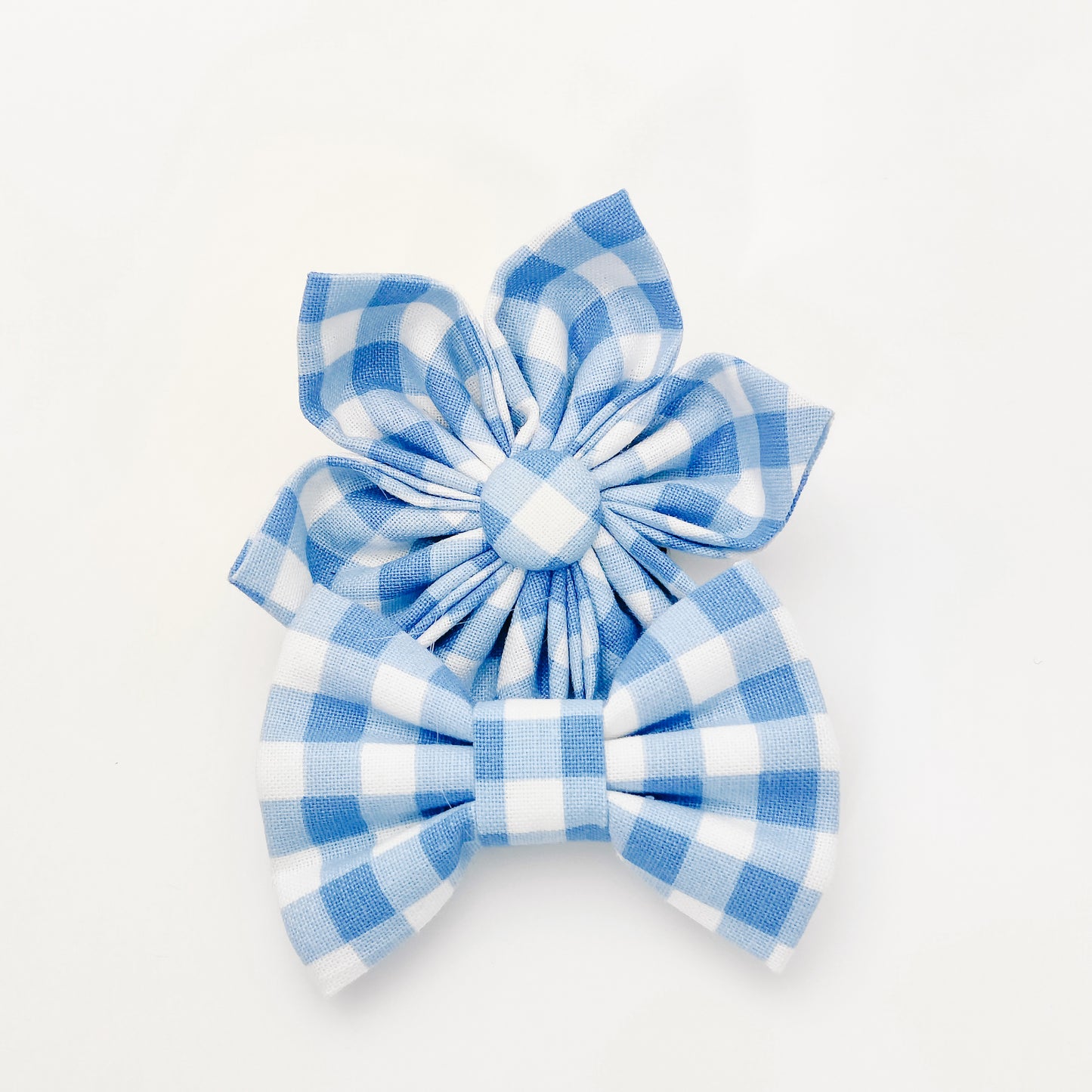 Blue Gingham Dog & Cat Bow Tie/Collar Flower