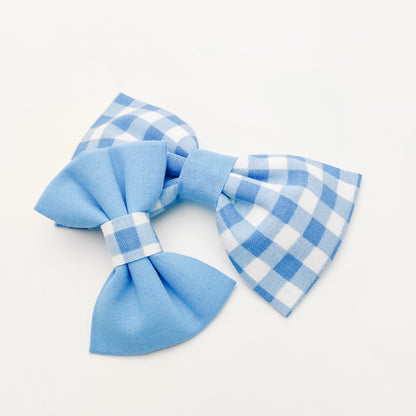 Blue Gingham Dog & Cat Bow Tie/Collar Flower
