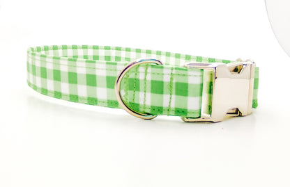 Lime Green Gingham Dog Collar/ Cat Collar