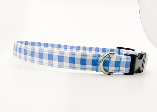 Sky Blue Gingham Dog Collar/ Cat Collar