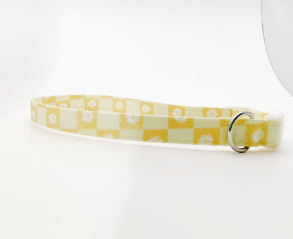 Yellow Daisy Checker Dog Collar/ Cat Collar