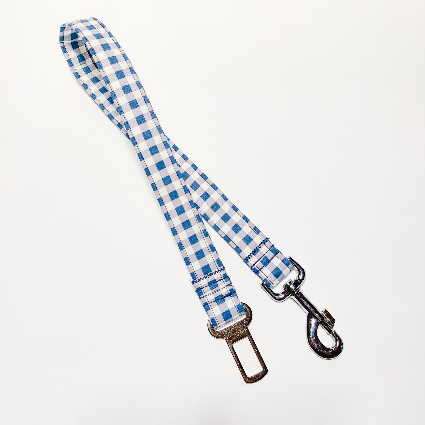 Navy Blue Gingham Dog Seatbelt