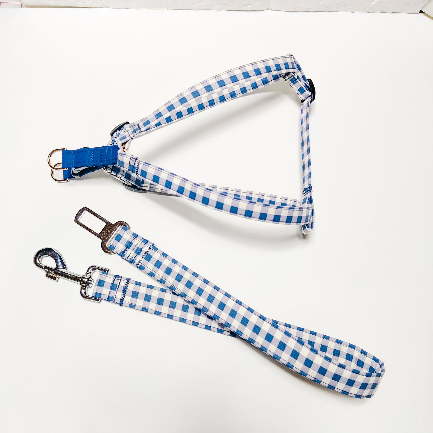 Navy Blue Gingham Dog Seatbelt