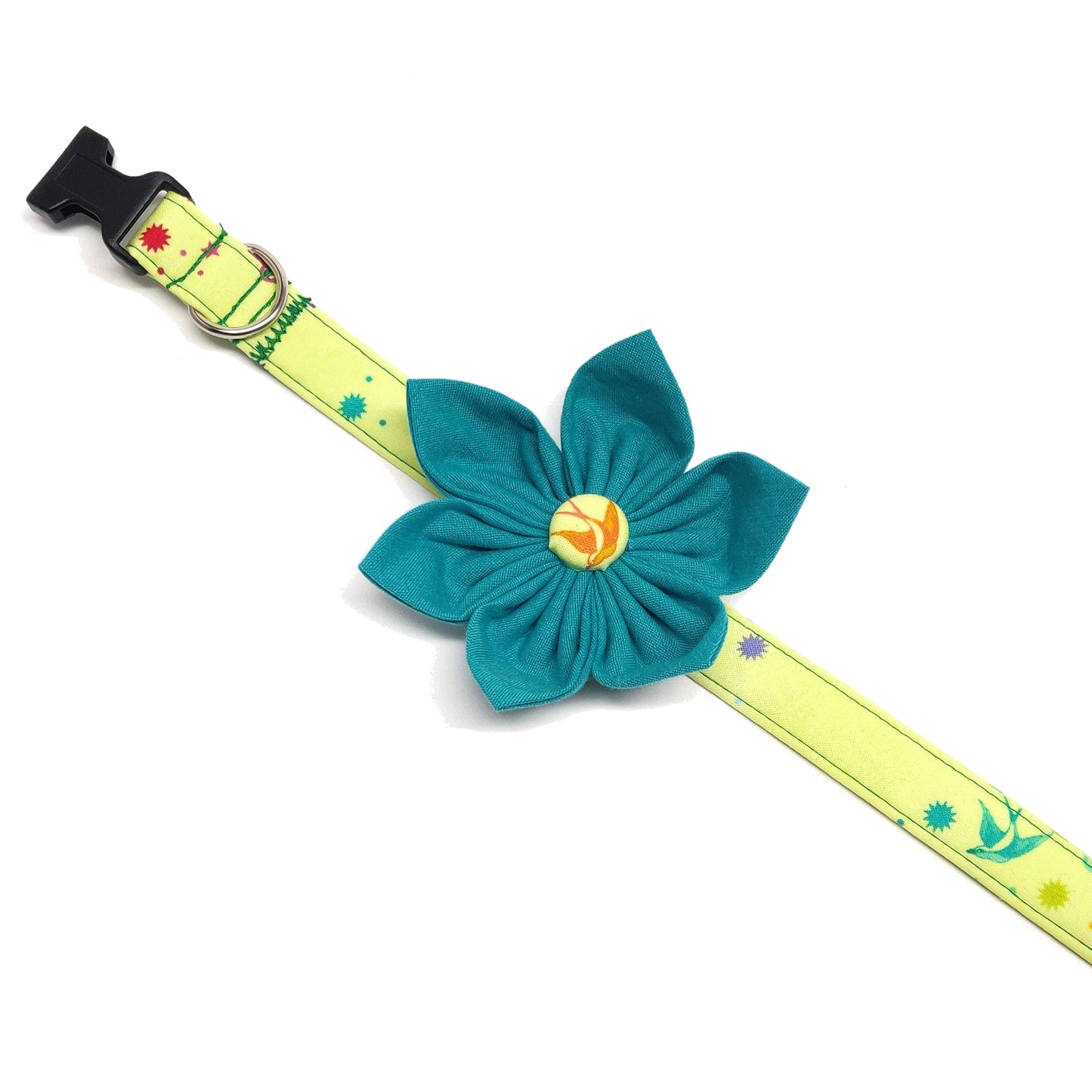 Birds of Summer in Lime Dog Collar/ Cat Collar