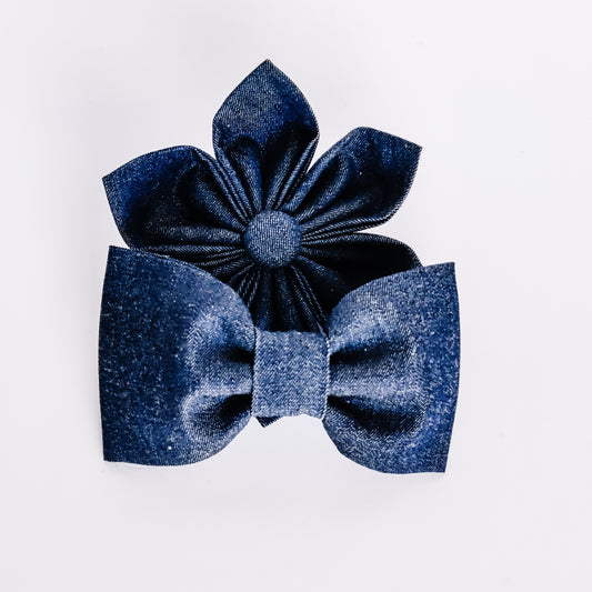 Denim Dog & Cat Bow Tie/Collar Flower