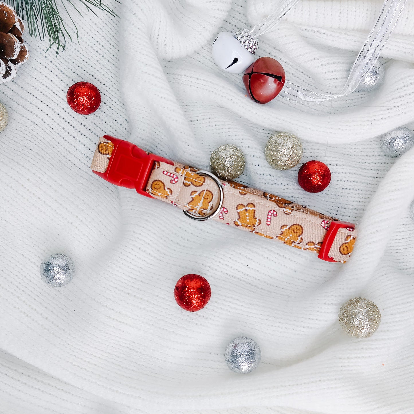 Gingerbread Man on Tan Dog Collar/ Cat Collar
