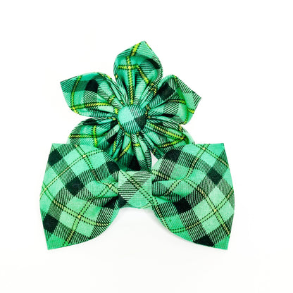 Paddy's Day Plaid Dog & Cat Bow Tie/Collar Flower