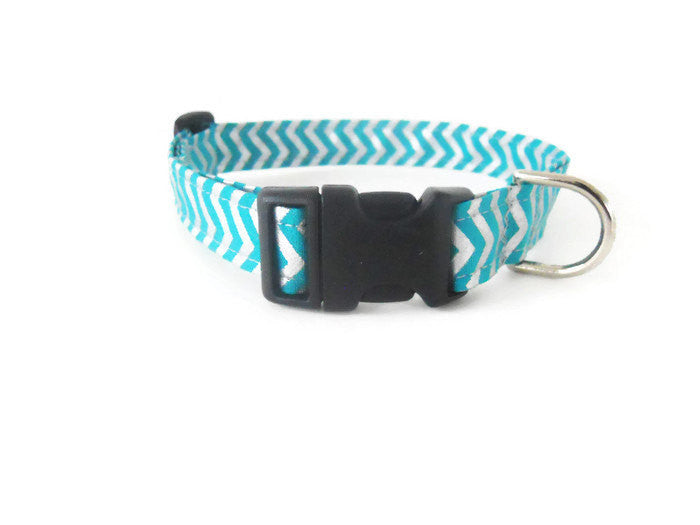 Teal and Silver Chevron Collar - Charlotte's Pet