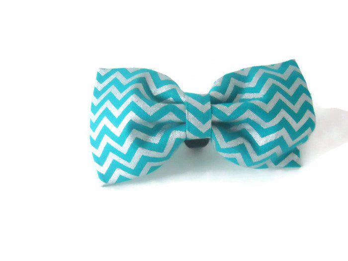 Teal and Silver Chevron Bow Tie/Flower - Charlotte's Pet