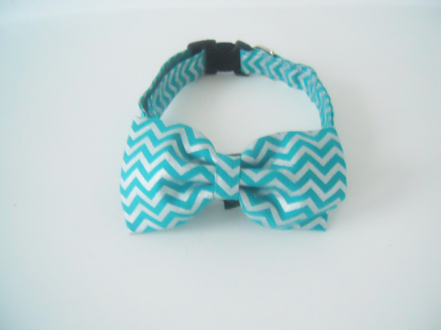 Teal and Silver Chevron Bow Tie/Flower - Charlotte's Pet