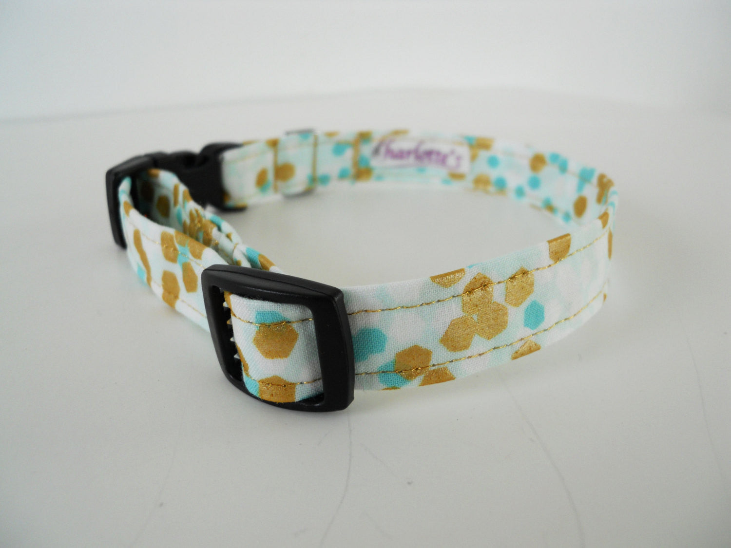 Teal and Gold  Polka Dot Collar - Charlotte's Pet