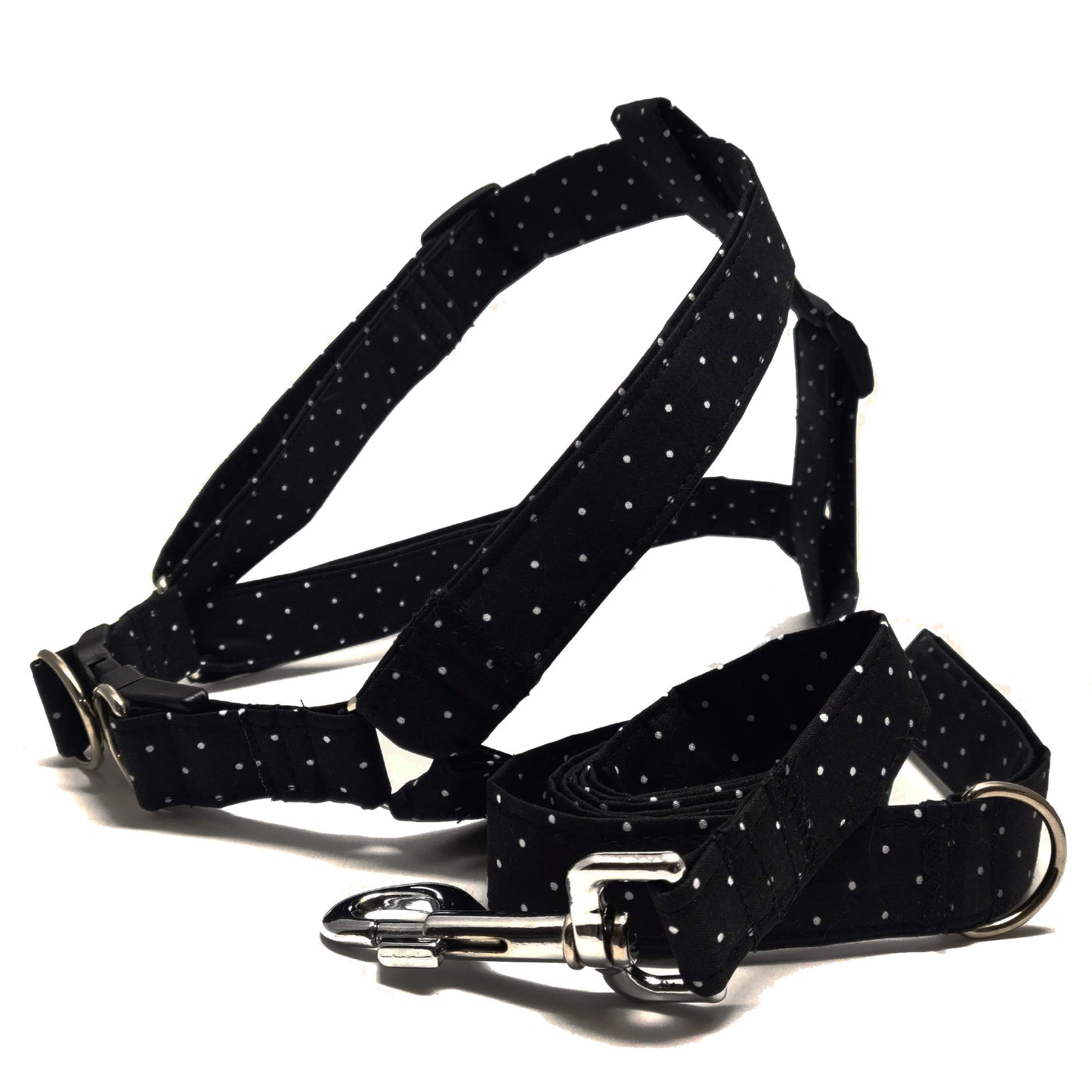 MIni Dots on Black Dog Harness
