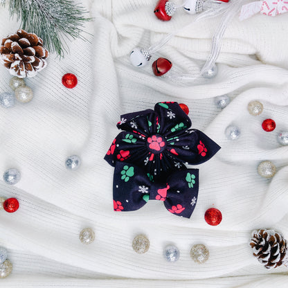 Pawprints and Snowflakes Dog & Cat Bow Tie/Collar Flower