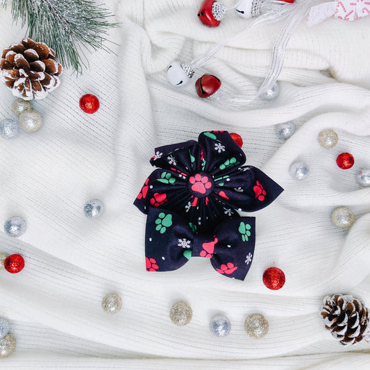 Pawprints and Snowflakes Dog & Cat Bow Tie/Collar Flower