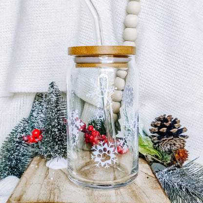 Paw Print Snowflakes Can Glass Cup