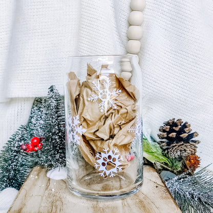 Paw Print Snowflakes Can Glass Cup