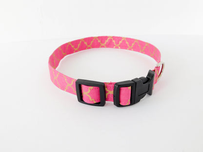 Pink and Gold Quatrefoil Collar - Charlotte's Pet