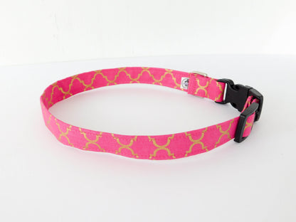 Pink and Gold Quatrefoil Collar - Charlotte's Pet