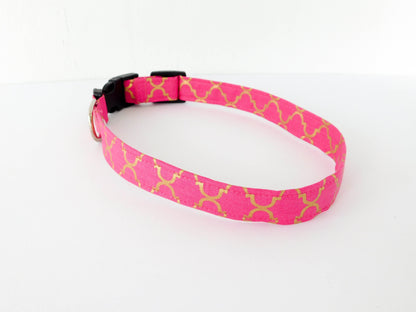 Pink and Gold Quatrefoil Collar - Charlotte's Pet