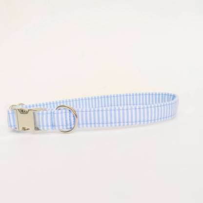 Seersucker Blue Dog Collar/ Cat Collar