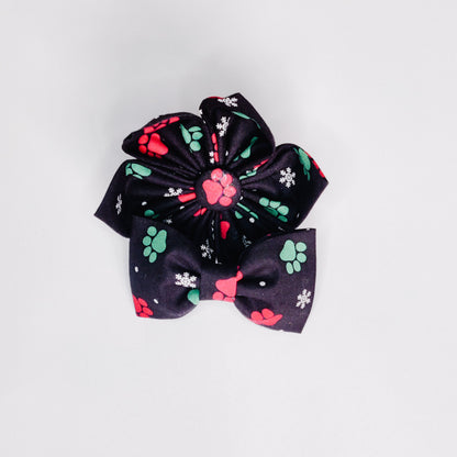 Pawprints and Snowflakes Dog & Cat Bow Tie/Collar Flower